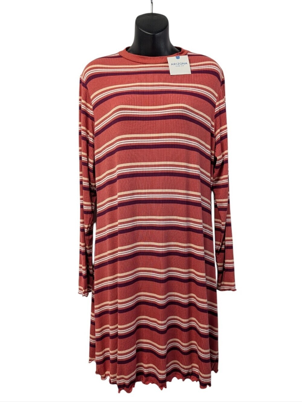 Arizona Jean Co Plus 3X Striped Ribbed Long Sleeve Tunic Dress Soft Stretch NWT